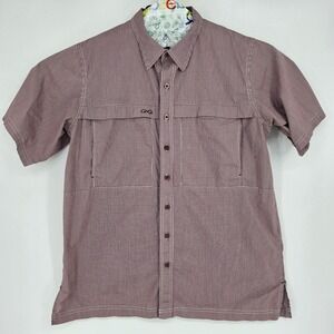 GameGuard Shirt Mens Large Maroon Gingham Vented Fishing Short Sleeve Outdoor
